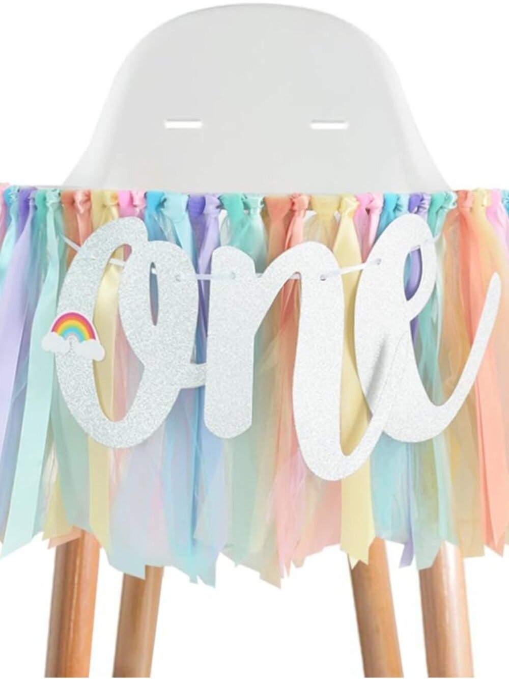 1st Birthday High Chair Banner Garland - Pastel Rainbow Baby Shower Decorations,